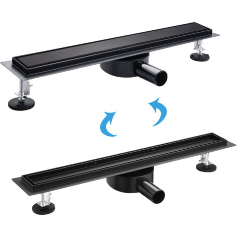 AICA caniveau de douche noir en acier inoxydable italien 2 en 1+siphon 360°, siphon de drainage au sol en carrelage, réglable en hauteur avec désodorisant – 70 cm (1/5)