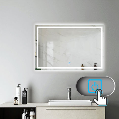 Miroir salle de bain 80x60cm anti-buée Mural Lumière Illumination avec  éclairage LED