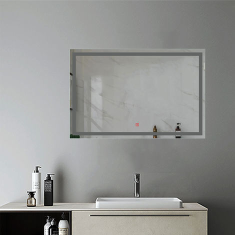 Miroir salle de bain 80x60cm anti-buée Mural Lumière Illumination avec éclairage LED