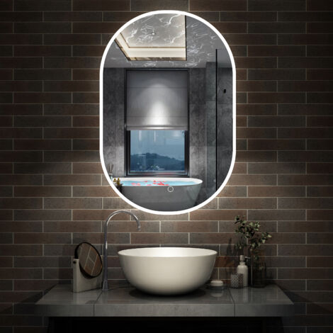 AICA Miroir de salle de bain ovale 50x90cm étanche éclairé 6000k blanc luminosité ajustable avec anti-buée et mémoire
