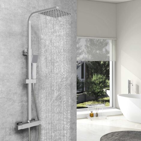 AICA colonne de douche thermostatique de salle de bain avec robinet thermostatique en laiton 1, pomme de douche carrée 20X20cm, hauteur réglable 80-120cm