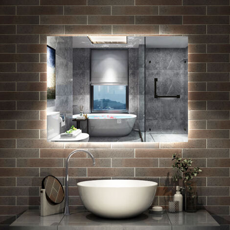 AICA Miroir lumineux LED 6000k blanc luminosité ajustable avec anti-buée et mémoire 70x50cm