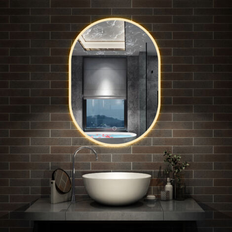 AICA Miroir de salle de bain ovale 60x100cm tactile 3 couleurs dimmable fonction mémoire et anti-buée