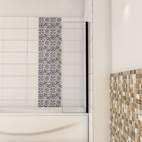 Pare-baignoire fixe - Aluminium noir mat - 40cm - écran de baignoire H.130cm - 5mm verre trempé