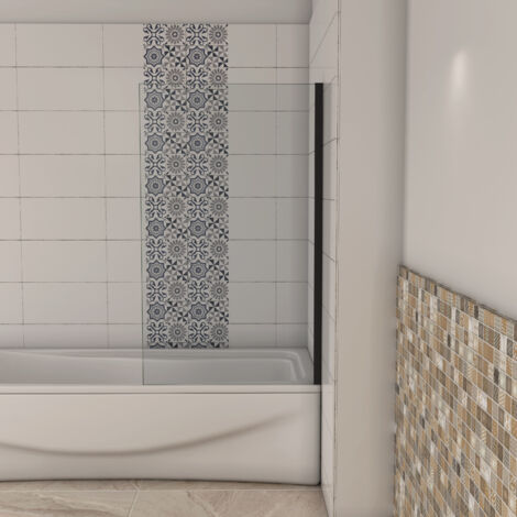 Pare-baignoire fixe - Aluminium noir mat - 70cm - écran de baignoire H.130cm - 5mm verre trempé