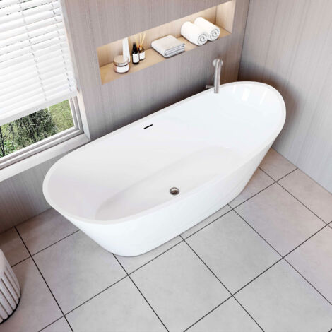 Baignoire îlot design ovale L.170 x l.72 x H.65cm blanc - 245 L, AICA baignoire en Acrylique avec Bonde et trop plein