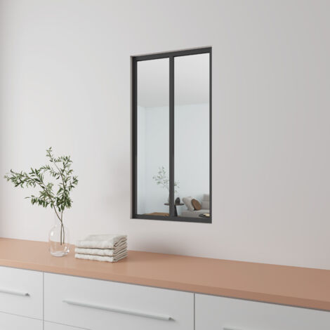 Aica Sanitaire – Verrière intérieure en aluminium noir mat 63x108cm – Vitrage trempé 4mm – 2 carreaux fixes – Solution esthétique pour délimiter les espaces (1/5)