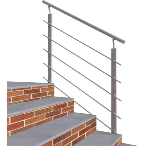 Garde-corps - Intérieur et extérieur - Aluminium argenté - Avec 5 traverses et 1 main courante - 100cm - Rampe d'escalier pose latérale