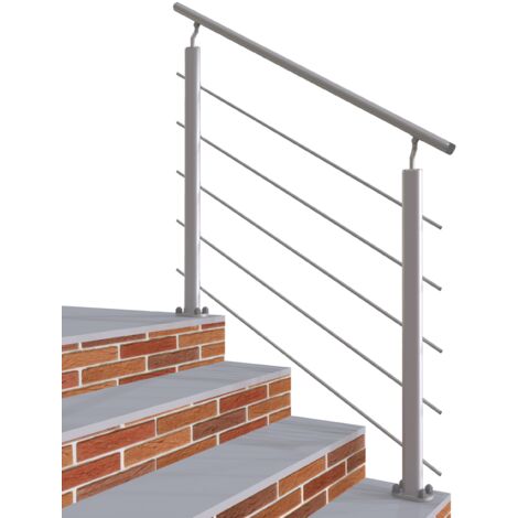 Garde-corps - Intérieur et extérieur - Aluminium argenté - Avec 5 traverses et 1 main courante - 100cm - Rampe d'escalier pose à plat