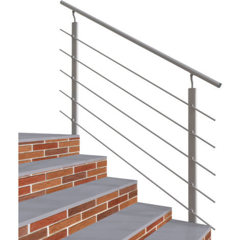 Garde-corps - Intérieur et extérieur - Aluminium argenté - Avec 5 traverses et 1 main courante - 150cm - Rampe d'escalier pose latérale