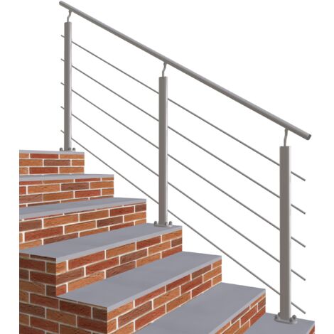 Aica Sanitaire – Garde-corps en aluminium argenté – 200cm – 5 traverses et 1 main courante – Montage facile intérieur/extérieur – Résistance à la corrosion