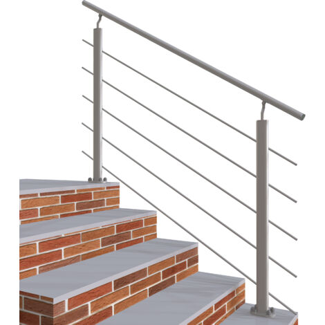 Garde-corps - Intérieur et extérieur - Aluminium argenté - Avec 5 traverses et 1 main courante - 150cm - Rampe d'escalier pose à plat