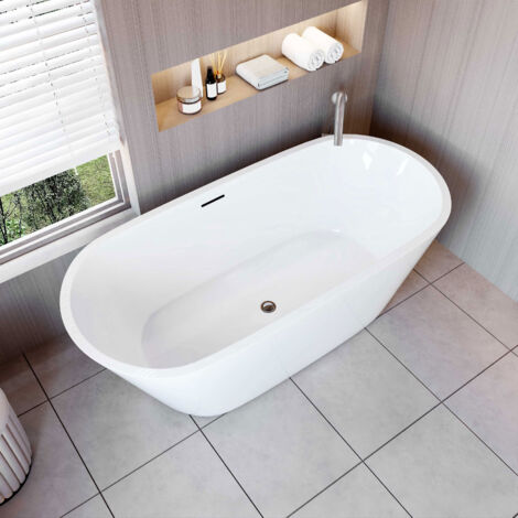 Baignoire îlot design ovale L.170 x l.80 x H.58cm blanc - 310 L, AICA baignoire en Acrylique avec Bonde et trop plein