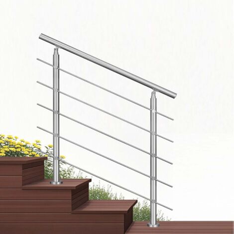 Garde-corps 100cm argenté, 1 main courante, 5 traverses, inox 201, intérieur et extérieur, design moderne - kit complet (1/5)