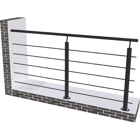 Aica Sanitaire – Garde-corps aluminium noir mat 2m – 5 traverses et 1 main courante – Montage facile à plat contre le mur – Kit complet pour balcons et bureaux