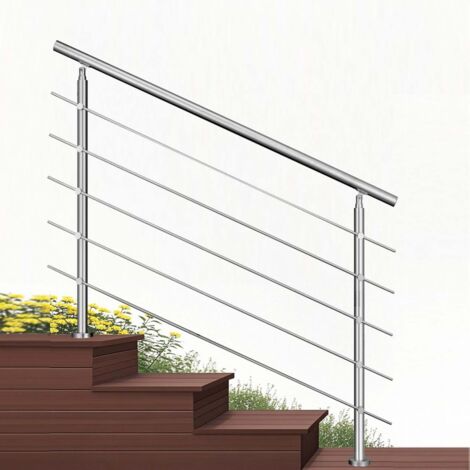 Garde-corps 120cm argenté, 1 main courante, 5 traverses, inox 201, intérieur et extérieur, design moderne - kit complet