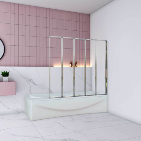 Pare baignoire 5 volets pivotants, écran de douche 100x140cm en 4mm verre securit et transparent