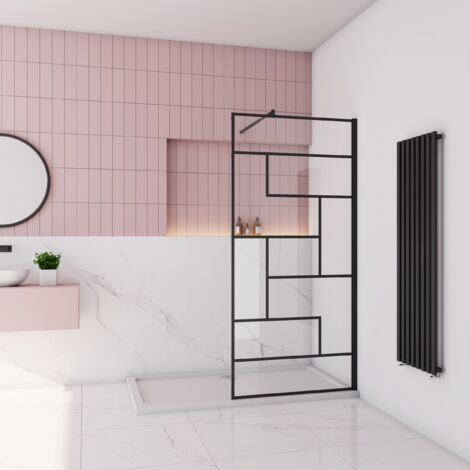 Paroi de douche à l’italienne industrielle 110x200cm en verre anticalcaire 8mm avec barre de fixation horizontal extensible 70-120cm (1/4)