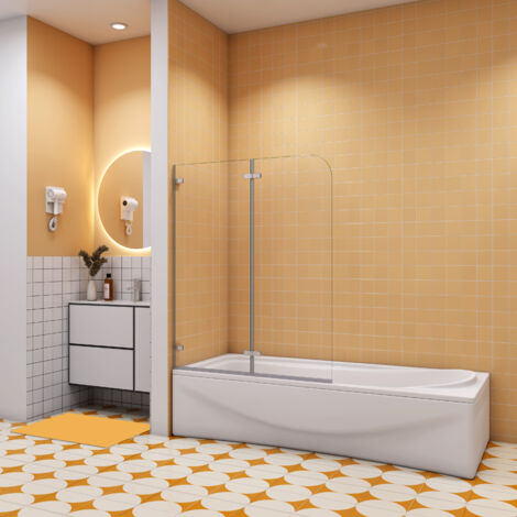 Pare-baignoire 100x140cm pivotant et repliable à 180°, écran paroi de baignoire Hauteur 140cm en verre de sécurité