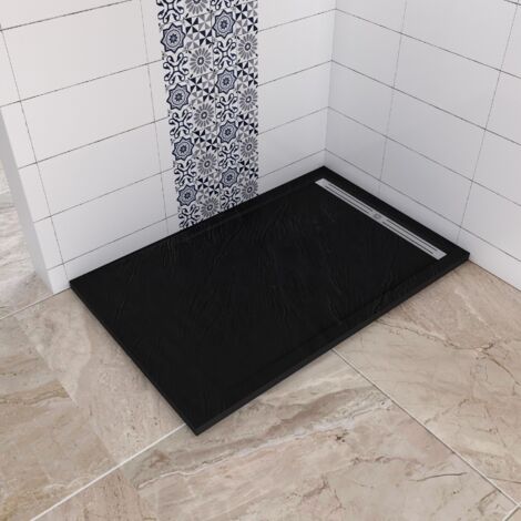 Receveur de douche design noir 80x160cm antidérapant avec grille inoxydable et bonde de série incluses (1/5)