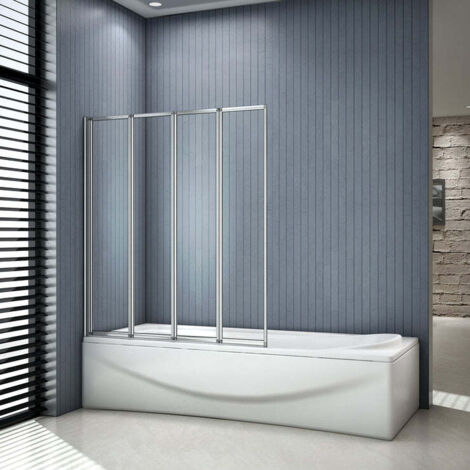 Pare baignoire 4 volets pivotants, écran de douche 100x140cm en 4mm verre securit et transparent