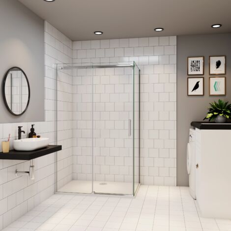 Cabine de douche en hauteur de 195cm, porte de douche 120cm avec paroi latérale 100cm ,8mm verre trempé anticalcaire (1/5)