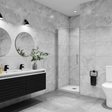 Porte de douche pivotante en niche 70x185cm profilé en chromé (1/5)