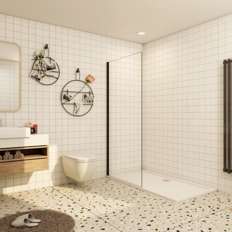 Paroi de douche à l'italienne 110x200cm profil noir mat en verre trempé anticalcaire, profilé en noir (1/4)