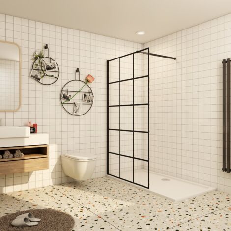 Paroi de douche à l'italienne industrielle 80x200cm livré une barre de fixation noire 73-120cm (1/4)