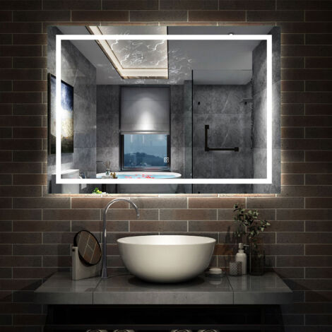 AICA Miroir Salle de Bain Lumineux Anti-buée, et éclairage 100 x 70cm Dimmable, Mémoire, CE // IP44 HD Verre Miroir-Mural