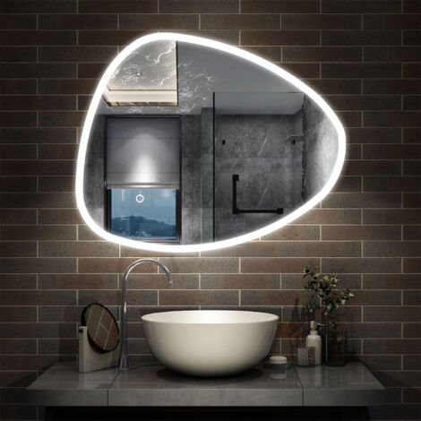 AICA Miroir salle de bain Lumineux 100x80cm Design Asymétrique, Teardrop Mirror, et 3 Colours Dimmable et Anti-buée et Mémoire
