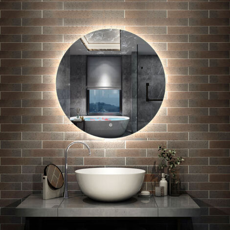 AICA Miroir Salle de Bain Rond rétro-éclairé 60cm Anti-Buée, Dimmable, Fonction Mémoire，CE// IP44