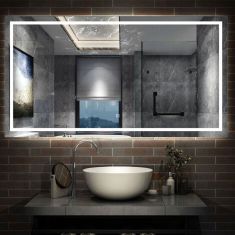 AICA Miroir Salle de Bain Lumineux Anti-buée, et éclairage 140 x 80cm Dimmable, Mémoire, CE // IP44 HD Verre Miroir-Mural