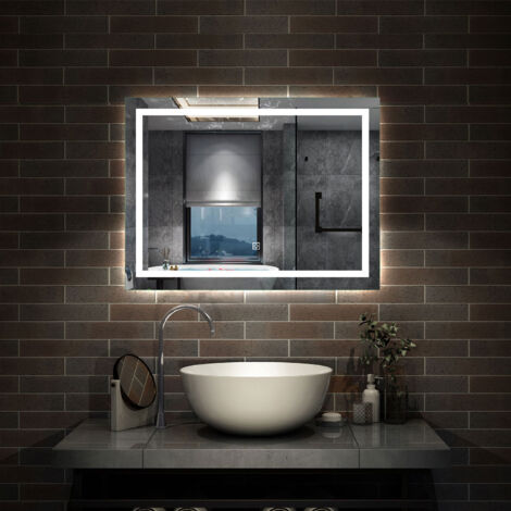 AICA Miroir Salle de Bain Lumineux Anti-buée, et éclairage 70 x 50cm Dimmable, Mémoire, CE // IP44 HD Verre Miroir-Mural