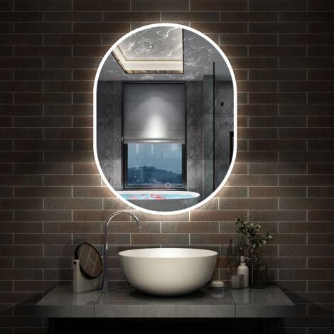 AICA Miroir de salle de bain ovale 50x80cm, mémoire et dimmable et anti-buée, IP44, CE // IP44