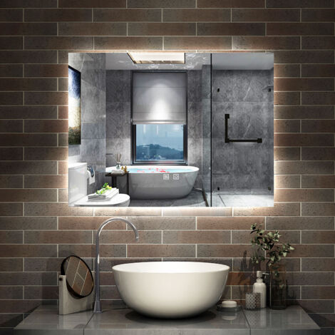 AICA Miroir de salle de bain rétro-éclairé 80x60cm, 3 Colours et Anti-Buée et Mémoire et Dimmable (1/5)