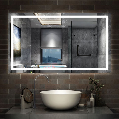 AICA Miroir de salle de bain Lumineux Bluetooth 160x80 cm, 3 Colours et Horloge et Dimmable et Anti-Buée (1/5)