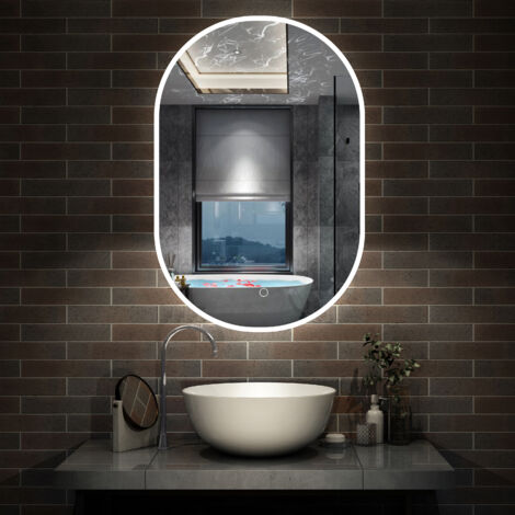AICA Miroir salle de bain Ovale Lumineux 60x100cm 3 Colours et Dimmable et Mémoire et Anti-Buée, IP44 HD Verre Miroir-Mural