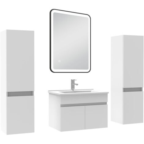 AICA Meuble simple vasque Blanc 60cm avec colonne + miroir 3 couleurs + dimmable (1/5)