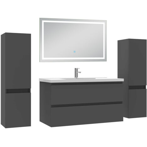 AICA Ensemble Meubles Salle de Bain 100cm avec colonne et miroir lumineux 3 couleurs Anthracite (1/5)