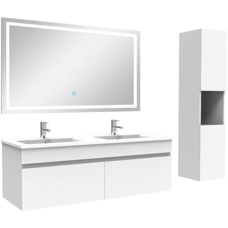 AICA Ensemble Meuble salle de Bain 120cm avec colonne + miroir 3 couleurs Blanc (1/5)