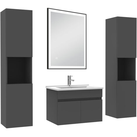 AICA Meuble simple vasque 60cm avec colonne et miroir 3 couleurs et dimmable anthracite (1/5)
