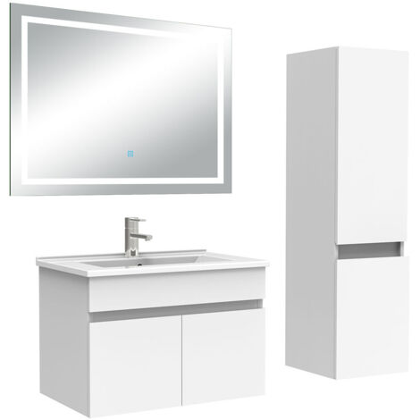 AICA Ensemble Meuble salle de Bain 60cm simple vasque avec colonne + miroir 3 couleurs Blanc (1/5)