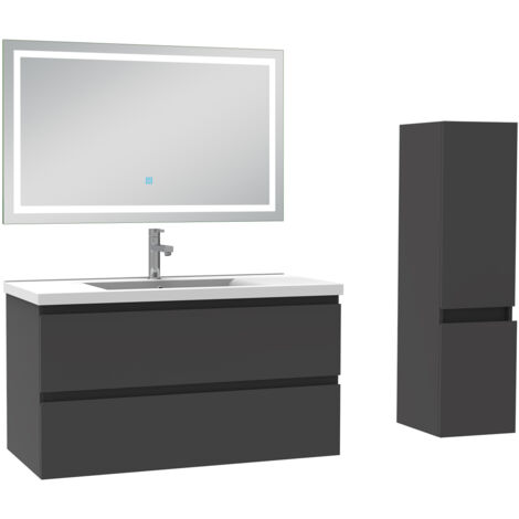 AICA Ensemble Meuble salle de Bain 100cm simple vasque avec colonne et miroir 3 couleurs Anthracite (1/5)