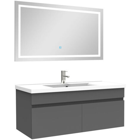 AICA Ensemble Meuble Salle de Bain 100cm Anthracite simple vasque + miroir lumineux 3 couleurs + dimmable (1/5)