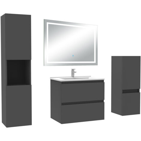 AICA Ensemble Meuble salle de Bain 60cm avec colonne et miroir mural lumineux 3 couleurs Anthracite (1/5)