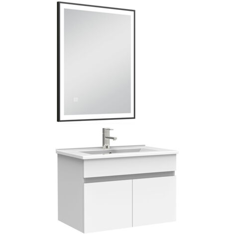Ensemble Meuble Vasque L.60cm 2 Tiroirs + Lavabo + LED Miroir Rond 60cm Anthracite Aica 89609777