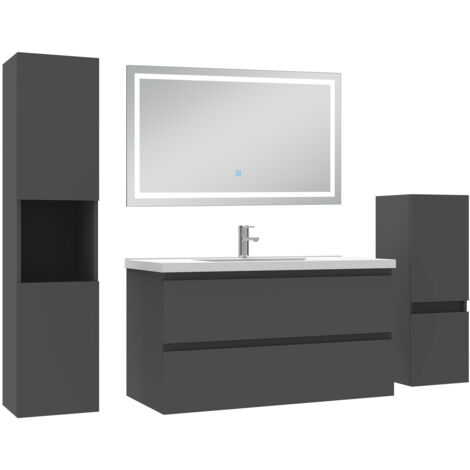 AICA Ensemble Meuble salle de Bain 100cm avec colonne et miroir mural lumineux 3 couleurs Anthracite (1/5)