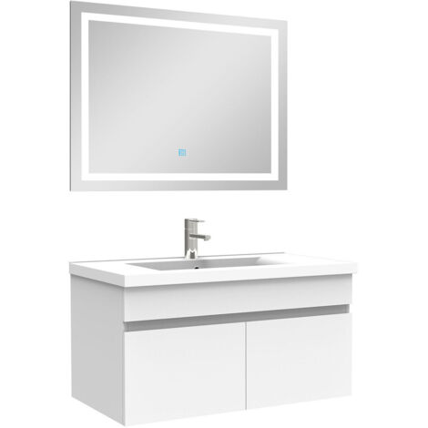 AICA Ensemble Meuble Salle de Bain 80cm Blanc simple vasque + miroir lumineux 3 couleurs + dimmable (1/5)