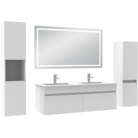 AICA Ensemble Meuble Salle de Bain 120cm avec colonne + miroir lumineux 3 couleurs Blanc (1/5)
